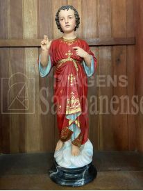 Menino Jesus de  80 cm  de resina revestida de fibra  bordado purpurina